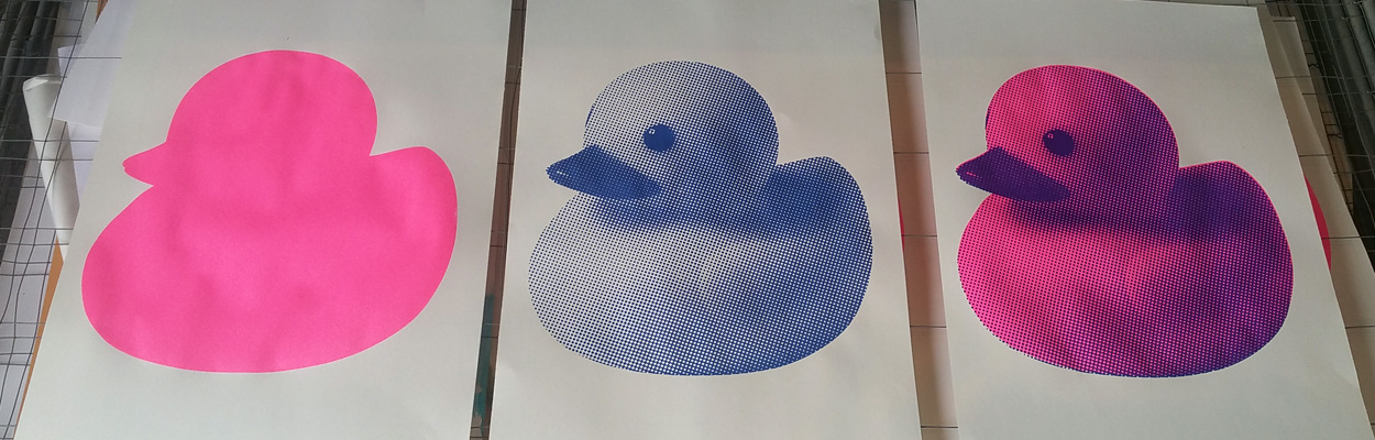 Zeefdruk van badeendje, 2 lagen